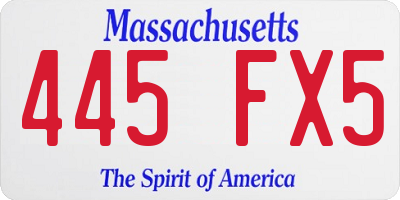 MA license plate 445FX5