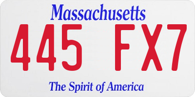 MA license plate 445FX7