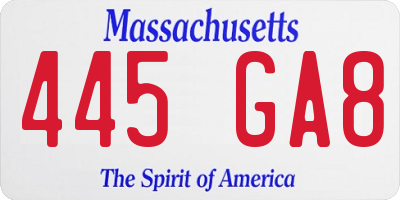 MA license plate 445GA8