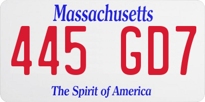MA license plate 445GD7