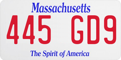 MA license plate 445GD9