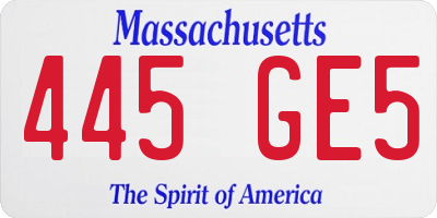 MA license plate 445GE5
