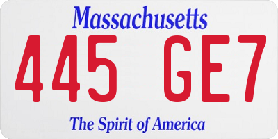 MA license plate 445GE7