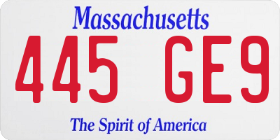 MA license plate 445GE9