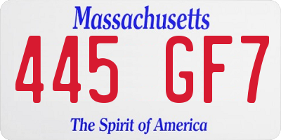 MA license plate 445GF7