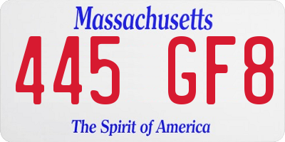 MA license plate 445GF8
