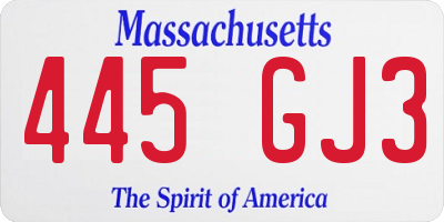 MA license plate 445GJ3