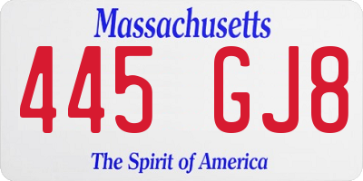 MA license plate 445GJ8