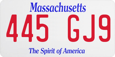 MA license plate 445GJ9