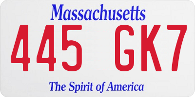 MA license plate 445GK7