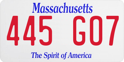 MA license plate 445GO7
