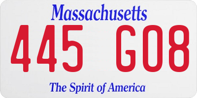 MA license plate 445GO8