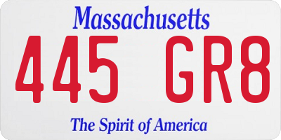 MA license plate 445GR8