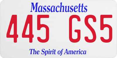 MA license plate 445GS5