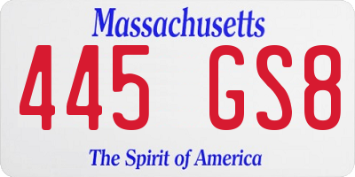 MA license plate 445GS8