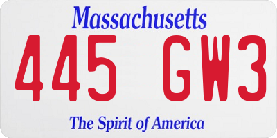 MA license plate 445GW3