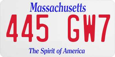 MA license plate 445GW7