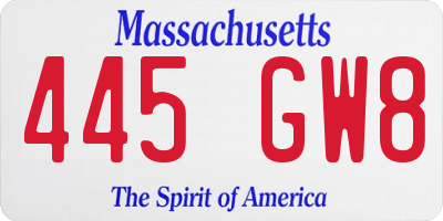 MA license plate 445GW8