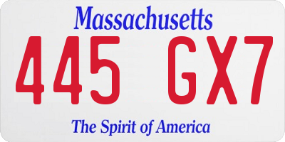 MA license plate 445GX7