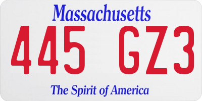 MA license plate 445GZ3