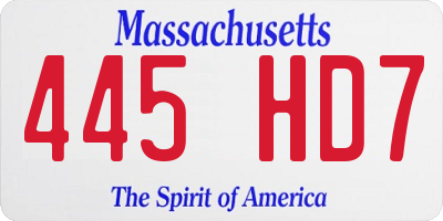 MA license plate 445HD7