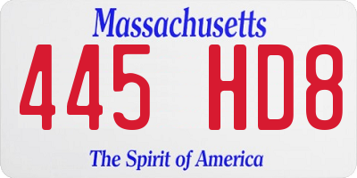 MA license plate 445HD8