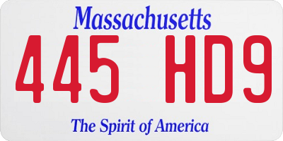 MA license plate 445HD9