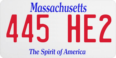 MA license plate 445HE2