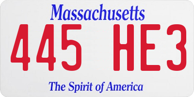 MA license plate 445HE3
