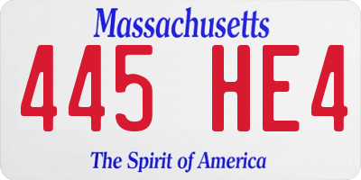 MA license plate 445HE4