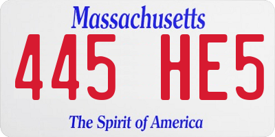 MA license plate 445HE5