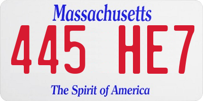 MA license plate 445HE7