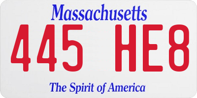 MA license plate 445HE8