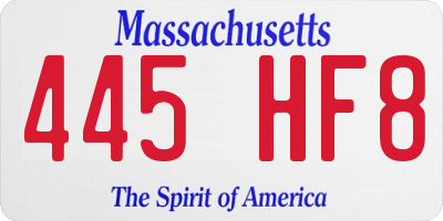 MA license plate 445HF8