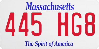 MA license plate 445HG8