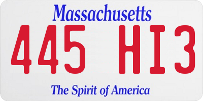 MA license plate 445HI3