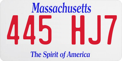MA license plate 445HJ7