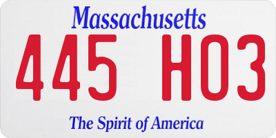 MA license plate 445HO3