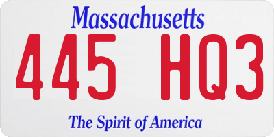 MA license plate 445HQ3