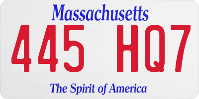 MA license plate 445HQ7