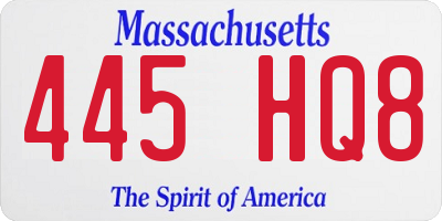MA license plate 445HQ8