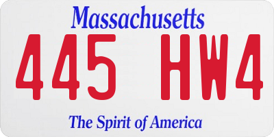 MA license plate 445HW4