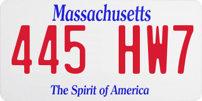 MA license plate 445HW7