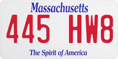 MA license plate 445HW8