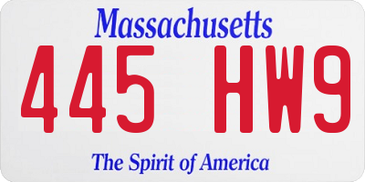MA license plate 445HW9