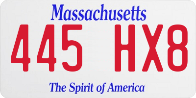 MA license plate 445HX8