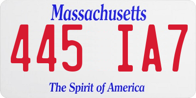 MA license plate 445IA7