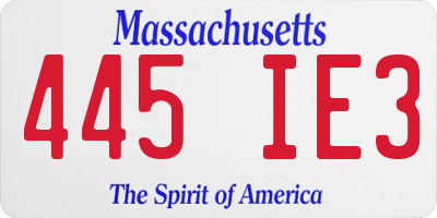 MA license plate 445IE3