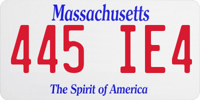 MA license plate 445IE4