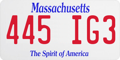 MA license plate 445IG3